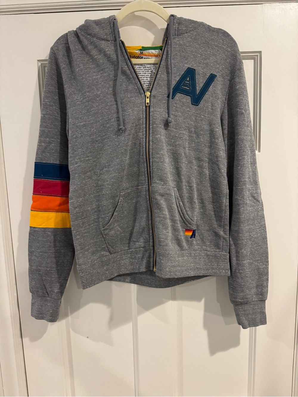 Aviator Nation Gray Zip Hoodie with Yellow & Green Trim